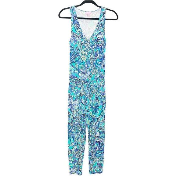 Lilly Pulitzer Paulina Jumpsuit, Size XXS, Bennet Blue Sneak a Peak Print - Picture 5 of 12